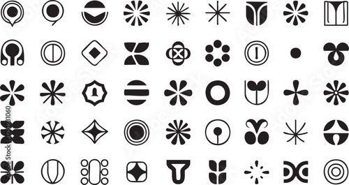 Abstract Flower and Geometric Vector Logo Set. Minimalist Modern Monogram and Symbol Collection.