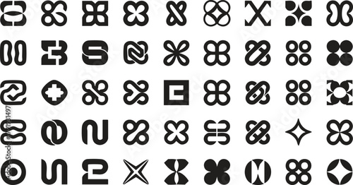 Intertwined and Connected Abstract Vector Logo Set. Modern Communication and Network Symbols