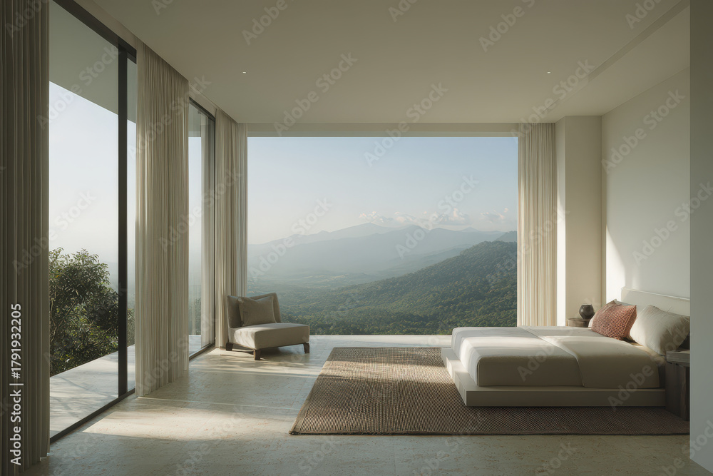 Naklejka premium minimalistic smart home design featuring large that allow ultrabright morning light to pour in