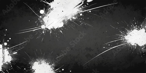 Abstract grunge vector illustration: A black ink splat pattern on a light night sky texture background with animated stars and a subtle winter holiday celebration design