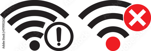 Wifi and wireless problem icon or no wifi icon set. wifi signal with a prohibition symbol. representing no internet connection. wireless problem icon or no wifi icon set