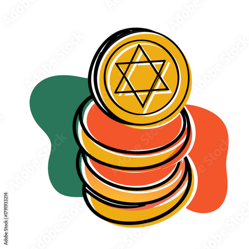 Stack of Gelt with a Star of David, Hanukkah Gift Coins