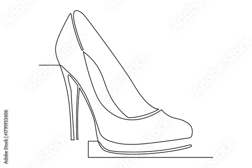 Fashion high heel shoes continuous one line minimalist outline design
