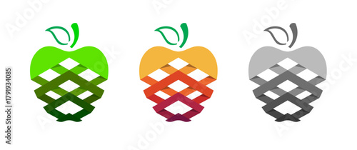 Geometric Apple Silhouette – Modern Interwoven Fruit Design in Green, Orange, and Gray