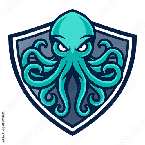 Tidal Kraken Esport Mascot Logo Vector – Futuristic Sea Monster Emblem with Solid Turquoise and Navy Flat Design, Bold Contour Lines, Modern Gaming Badge

