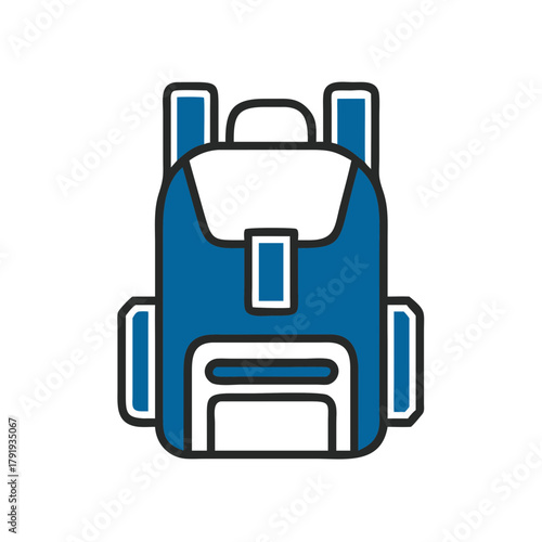 Blue backpack with multiple compartments and padded straps  