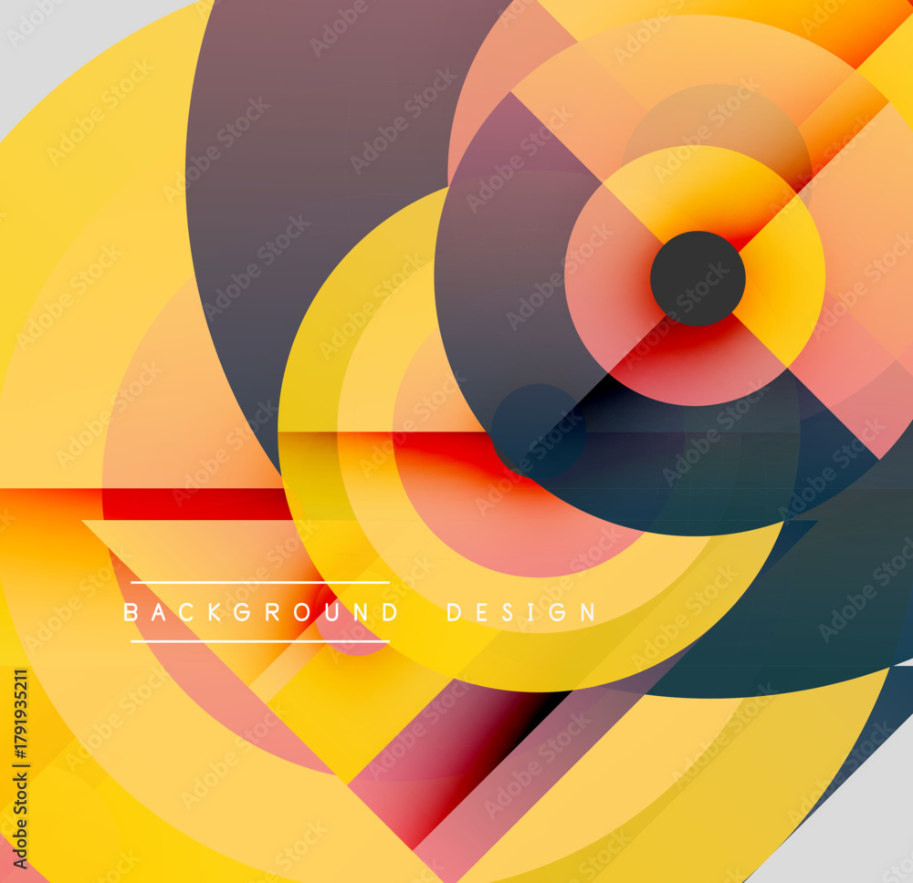 Obraz premium Abstract geometric composition. Overlapping circles create vibrant color gradients, dynamic visual effect. Modern design elements present.