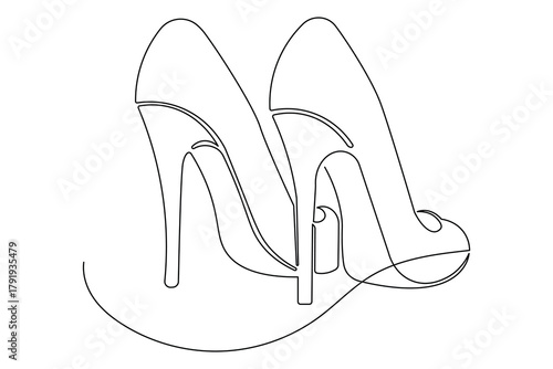 One line drawing high heel shoes minimalist continuous outline illustration
