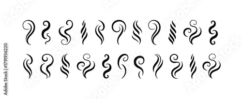 Collection of Swirling Smoke and Steam Icons in Black and White