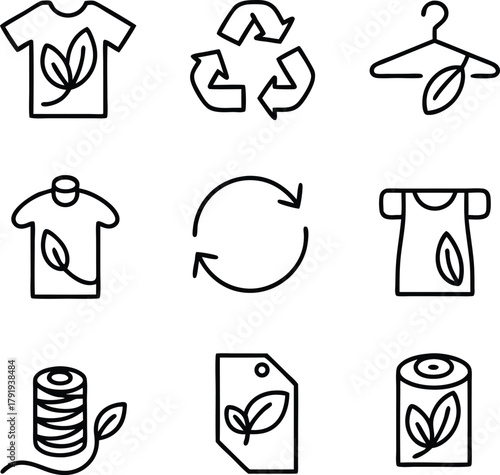 Black line icons for eco fashion and sustainability