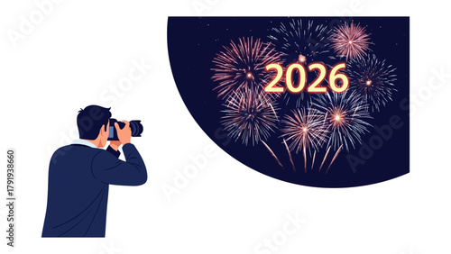 Capturing the Future: Photographer at the New Year's Eve fireworks with a sense of excitement and celebration. 