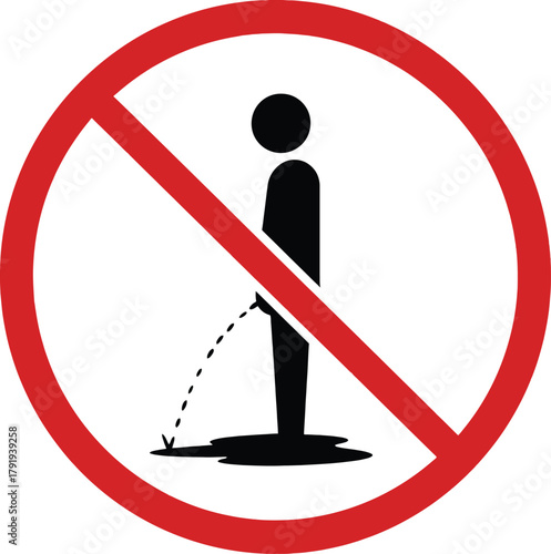 No Urinating Sign With Red Circle And Diagonal Line Over Person Urinating prohibition forbidden
