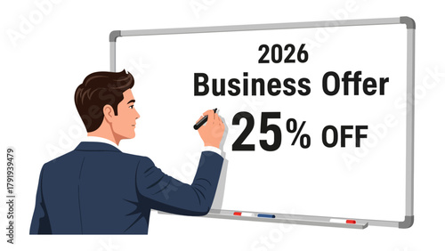 Bilde på lerret Business Offer Whiteboard: A focused professional, poised and ready, meticulously crafts a compelling business offer, poised to captivate the audience with an irresistible proposition