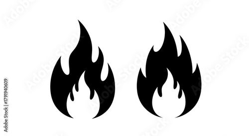 Two black flame shapes a graphic representation of fire and energy