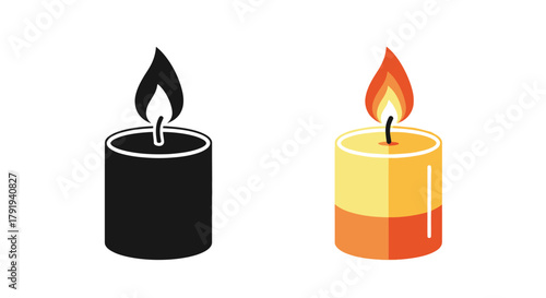 Two candles depicted one black and white the other colorful and lit