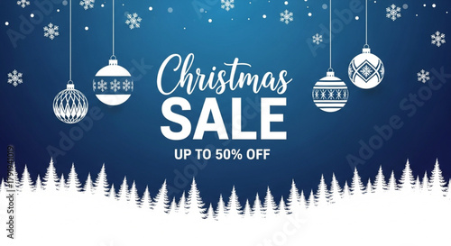 Christmas sale banner, Christmas offer Template with Discount Tag upto 50% off banner, Vector illustration design . Christmas and New Year's sale. Christmas ball discount and promotions 50% off banner