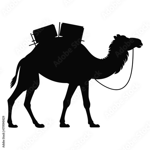 Camel carrying cargo Vector, Silhouette, Illustration