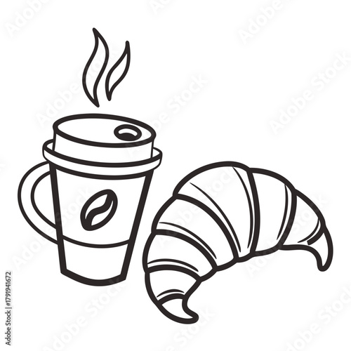 Coffee and croissant, breakfast time concept