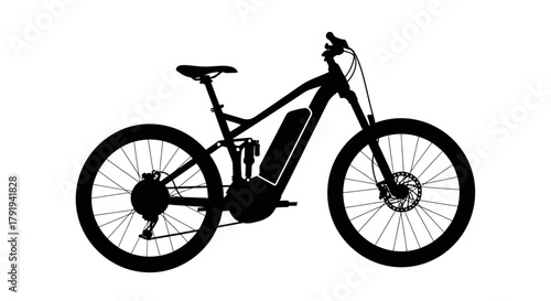 Silhouette of a modern electric mountain bike detailed view of the frame