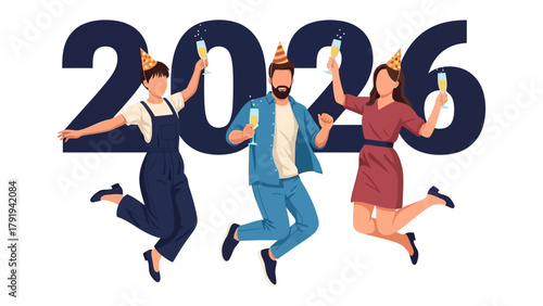 New Year's Eve 2026 Celebration: Three friends celebrate the upcoming New Year 2026, enjoying champagne and good vibes.