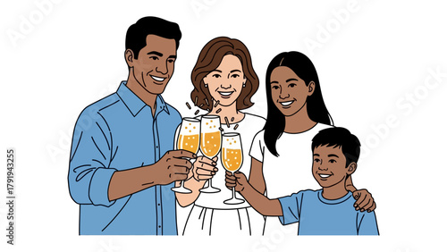 Celebration Toast: A family celebrates with a champagne toast, capturing a moment of happiness and togetherness.