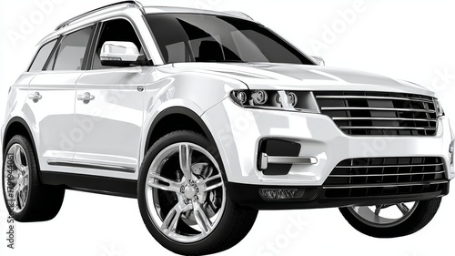 White suv car isolated on transparent background, modern sport utility vehicle for transportation, travel, and automotive design projects