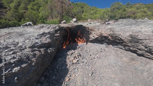 Fire rocky landscape.a unique place natural gas