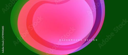 Abstract vibrant layers create flowing shapes. Pink dominates center, framed by green, purple hues. Modern design element.