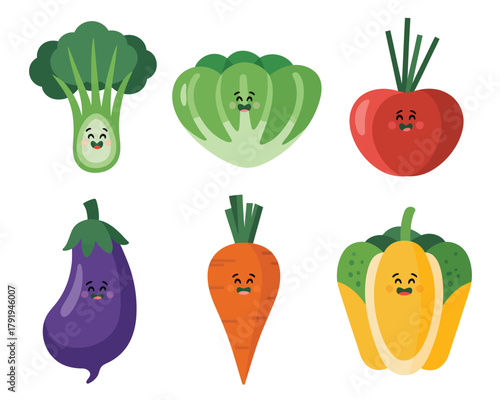 Wallpaper Mural Cute kawaii vegetables with funny faces smiling together Torontodigital.ca