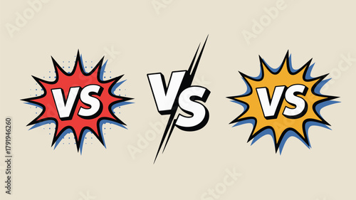 Comic book style versus symbol with red and yellow explosions