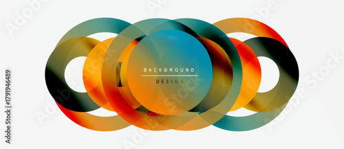 Abstract colorful overlapping circles create modern design. Gradient hues blend, forming dynamic visual composition. Minimalist style.