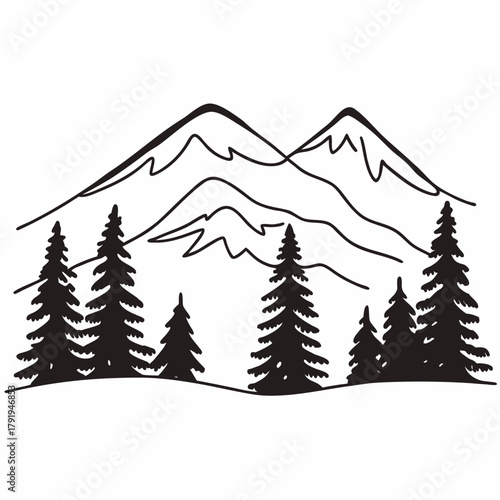 Mountain landscape with pine trees scenery