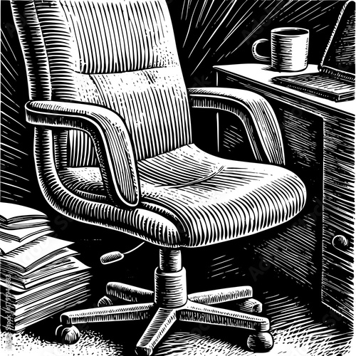 Office chair with desk and computer