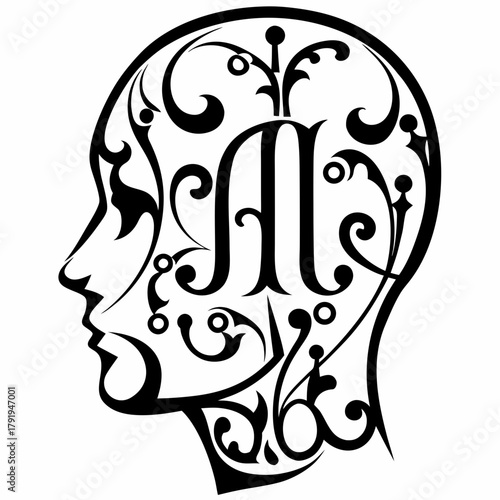 Stylized human head with ai lettering design