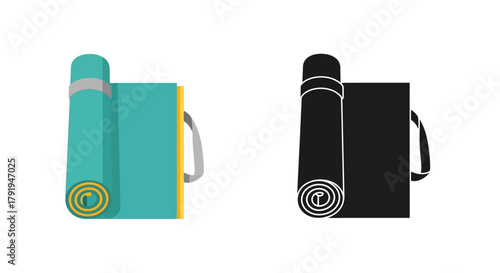 Rolled yoga mats in color and silhouette isolated on a white background