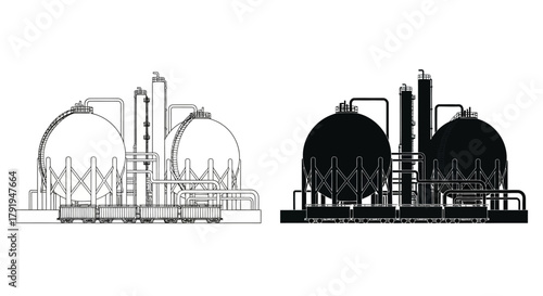 Industrial facility schematic a detailed blueprint of storage tanks and piping