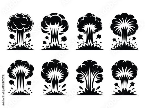 A collection of stylized explosion icons representing different blast effects.