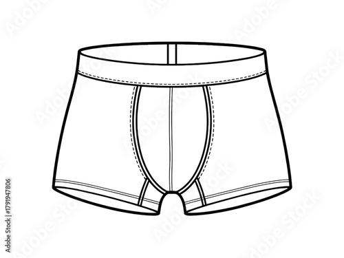 A simple line drawing of men's boxer briefs lies flat.