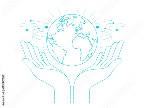 Hands cradling a glowing Earth, symbolizing global care and connection