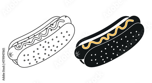 A side by side comparison of a hotdog in colored and monochrome styles