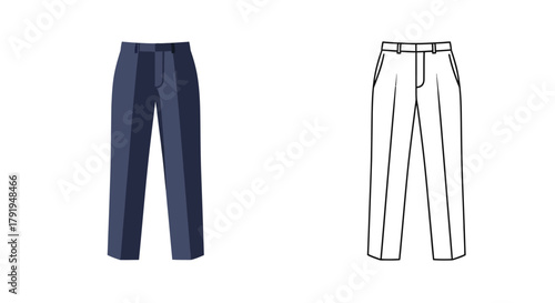 Illustration of two pairs of tailored trousers one dark and one light