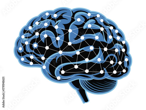 An abstract representation of the human brain with connected nodes symbolizing neural pathways.