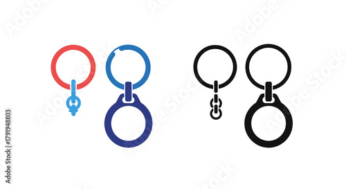 Colorful and monochrome keyrings with chain attachments displayed on a white background