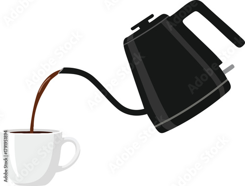 black kettle pouring coffee into white mug clip art preview