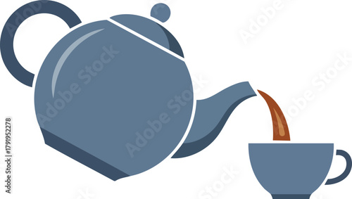 Teapot Pouring Tea into Cup Illustration - Drink, Beverage, Hot, Steaming, Refreshment