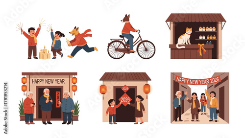 Chinese New Year Celebrations: A festive illustration captures the vibrant spirit of Chinese New Year, showcasing traditions, community, and joy.