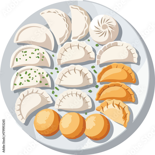 Assorted Dumplings on a White Plate A Culinary Delight