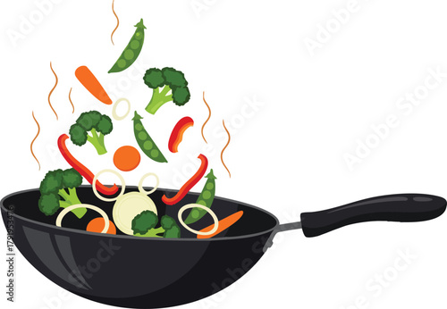 Vegetable Stir-Fry Fresh Ingredients Tossed in a Wok for a Healthy Meal
