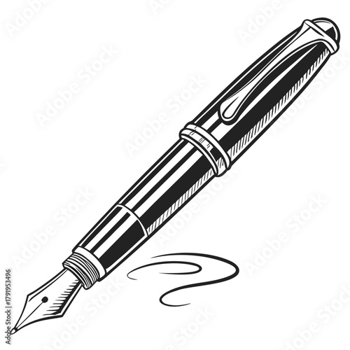 Illustration of a fountain pen with a metal nib