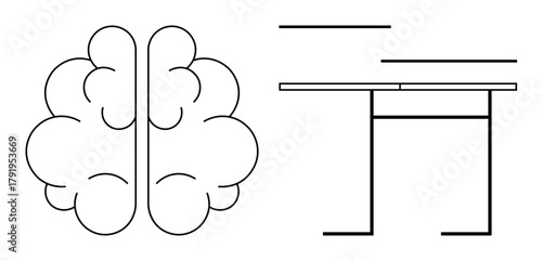 Outlined brain split into two hemispheres next to horizontally and vertically aligned table lines. Ideal for innovation, creativity, education, learning, decision-making, problem-solving, mental